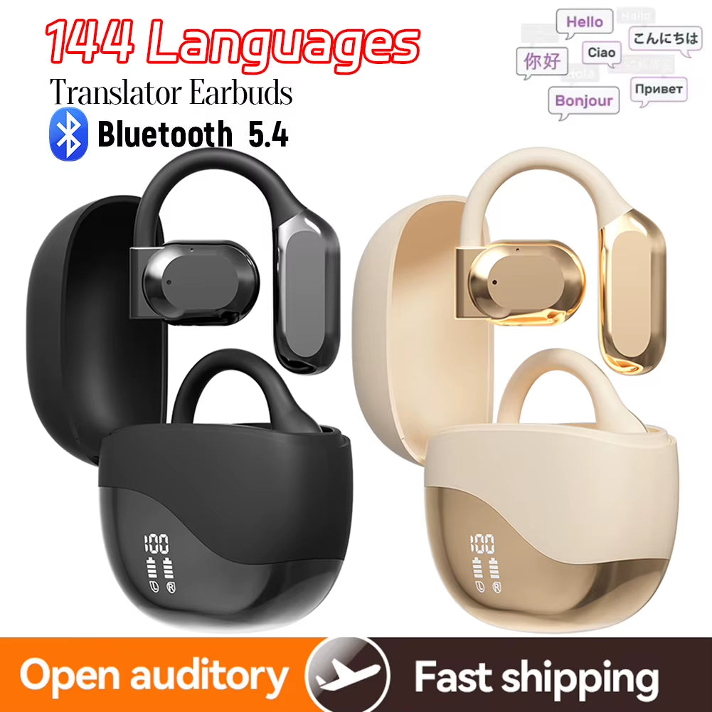 Real Time AI Translator Earbuds Bluetooth-Compatible 5.4 Noise Cancelling Smart Voice Translator Ear Hook Translation Earphones